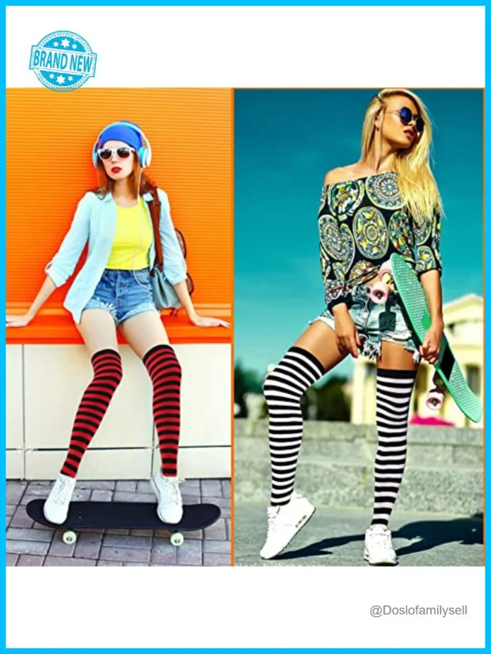 Striped Knee High Socks and Fingerless Arm Warmers Set for Costume